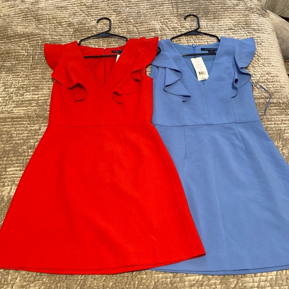 french connection whisper ruffled v neck mini dress Whisper Square Neck Frill Hem Mini Dress